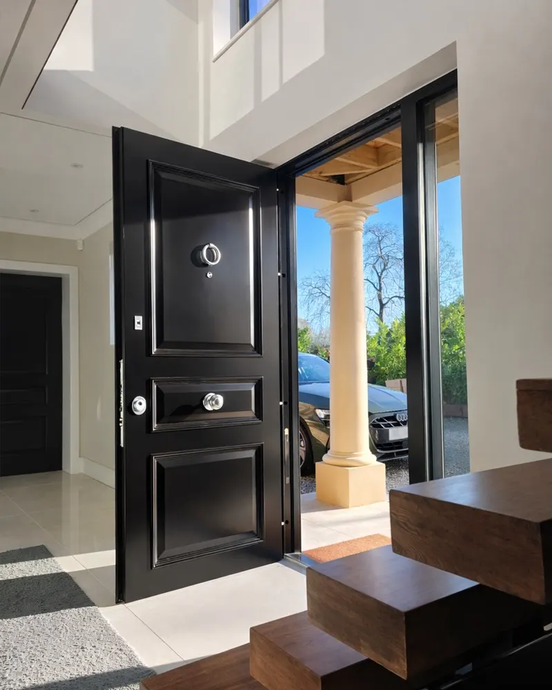 Custom door design with gold hardware